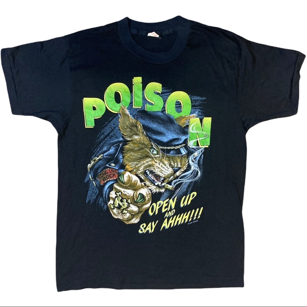 Rare Vintage 1988 Original Poison Open Up and Say Ahhh Concert Tour Shirt Size L